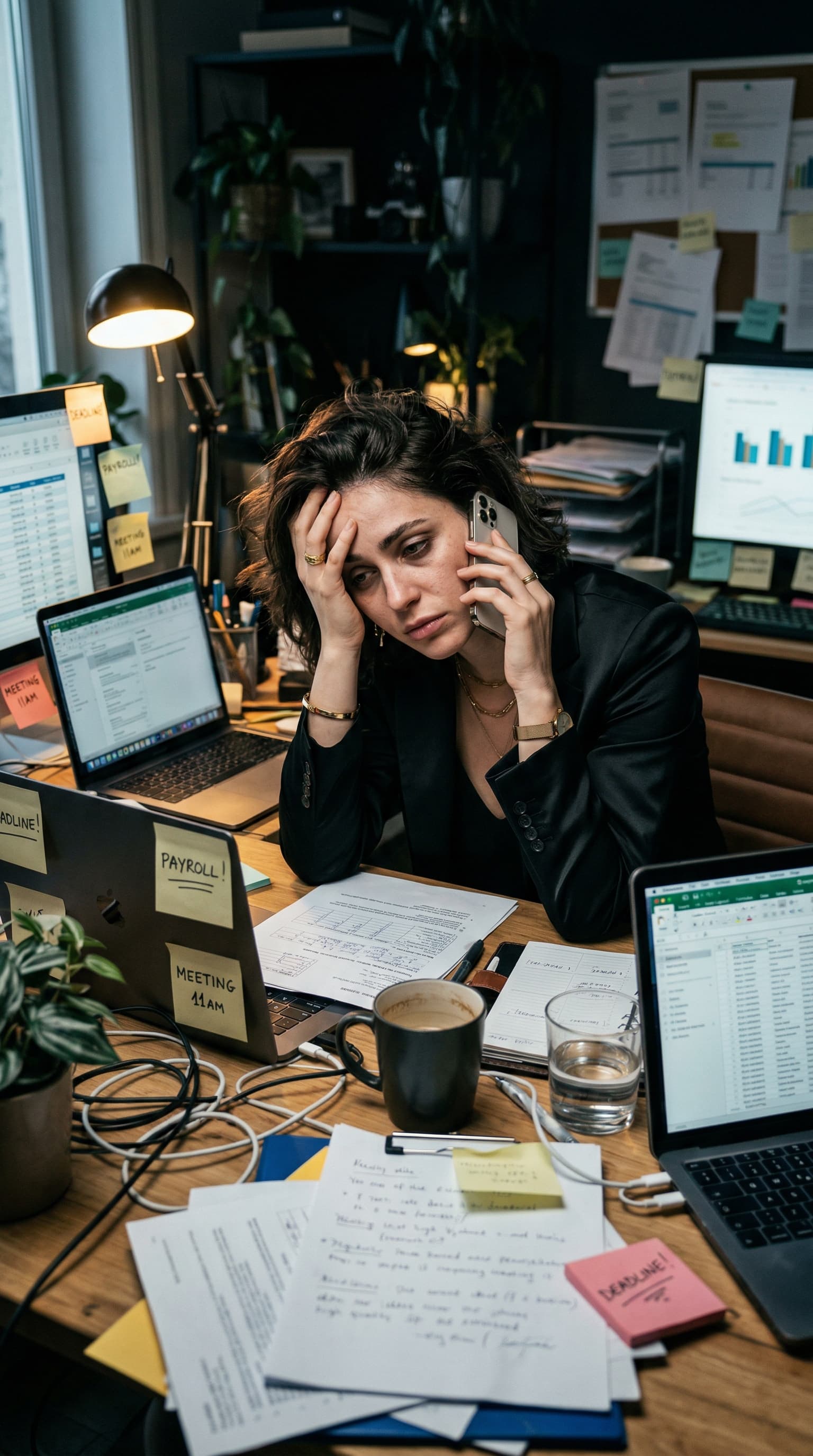 Overwhelmed entrepreneur juggling too many marketing tasks